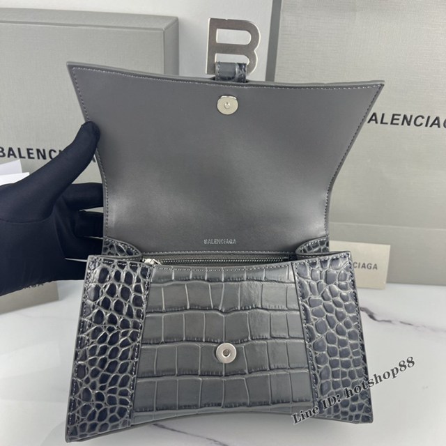 Balenciaga專櫃爆款碳灰鱷魚紋銀扣手提女包 巴黎世家原廠S號Hourglass沙漏包 款號：8895 fyj1187